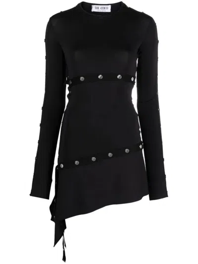 Attico Studded Asymmetric Convertible Dress In Black