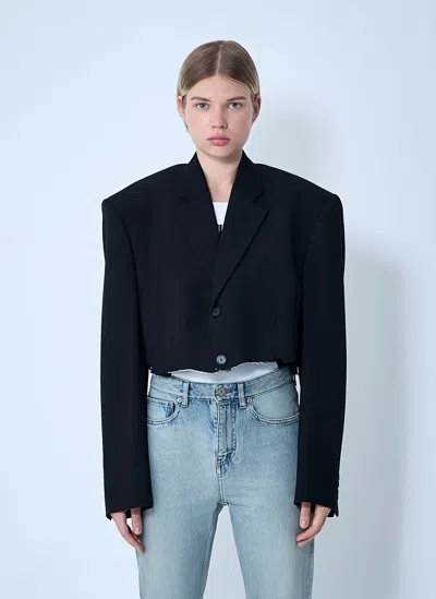 Balenciaga Cropped Distressed Blazer In Black
