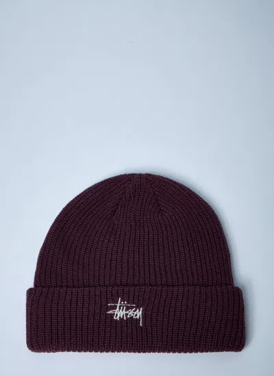 Stussy Logo Motif Beanie Hat In Burgundy