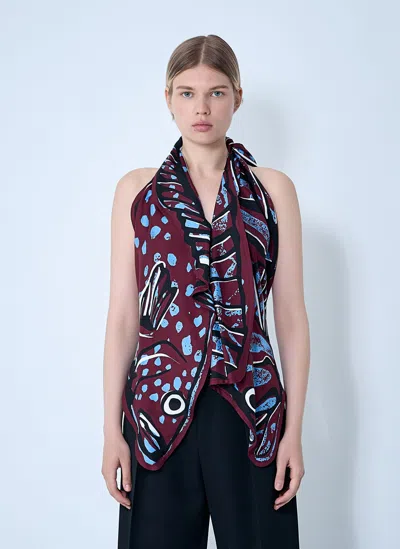 Bottega Veneta Fish Print Asymmetric Silk Twill Halter Top In Brown