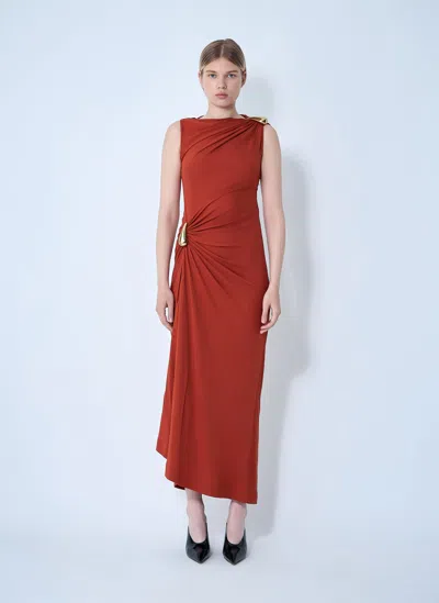 Bottega Veneta Hardware-gathered Jersey Maxi Dress In Burgundy