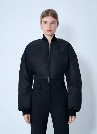 Sportmax Waterproof Twill Bomber Jacket In Black