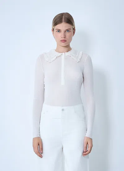 Chloé Lace-collar Superfine Wool Rib Knit Top In White