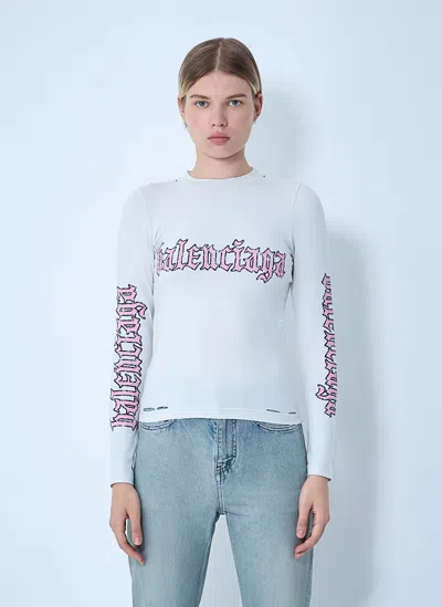 Balenciaga Crew Neck Graphic Print Long Sleeves Top In White