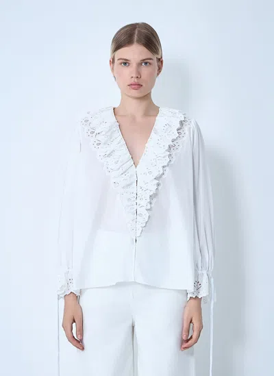 Chloé Broderie-anglaise Ruffled Blouse In White
