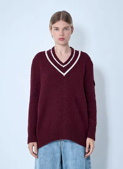 Moncler Burgundy Padded V-neck Sweater In Burgundy