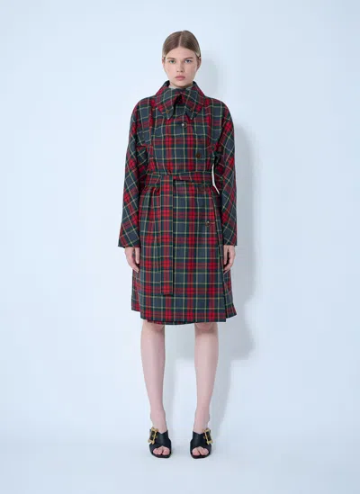 Vivienne Westwood Wool Coat Belted Waist Checkered Pattern In Multi