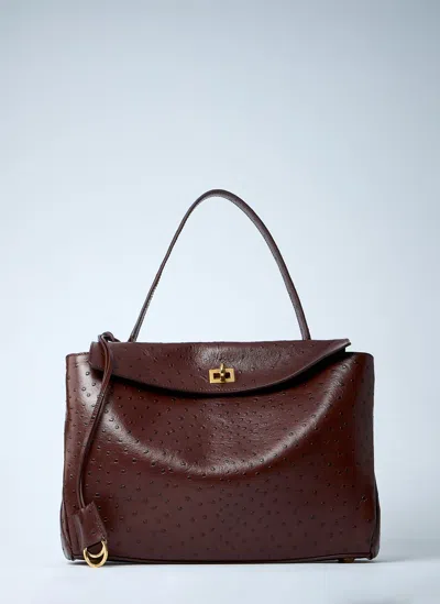 Balenciaga Rodeo Medium Ostrich-embossed Top-handle Bag In 2053 Chocolate