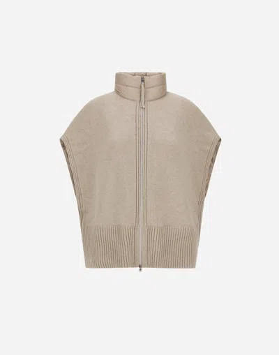 Herno Resort Poncho In Knit & Nylon Ultralight In Neutral