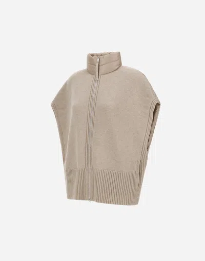 Herno Resort Poncho In Knit & Nylon Ultralight In Neutral