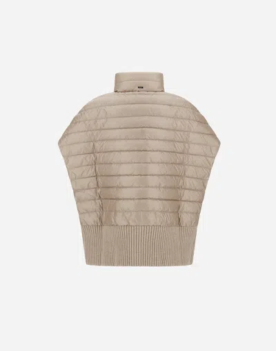 Herno Resort Poncho In Knit & Nylon Ultralight In Neutral