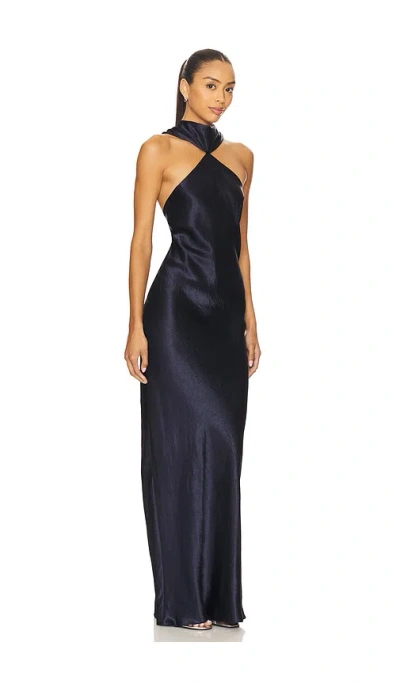 Amanda Uprichard Ashton Drape Satin Gown In Blue