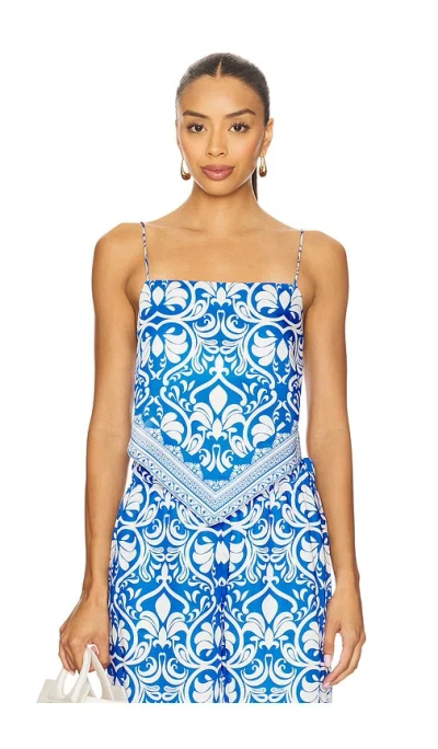 Alice And Olivia Yuri Spaghetti Strap Scarf Top Soiree True Blue In Blue