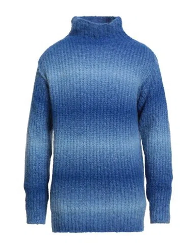 Roberto Collina Man Turtleneck Blue Size 38 Baby Alpaca Wool, Nylon In Blue