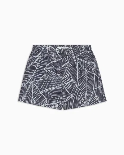 Giorgio Armani Printed Swim Trunks In Gray