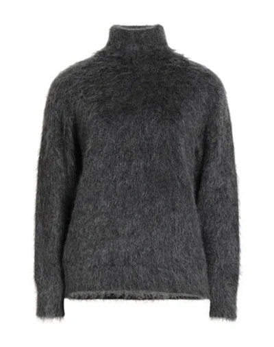 Alberta Ferretti Woman Turtleneck Charcoal Size 6 Mohair Wool, Polyamide, Virgin Wool In Animal Print