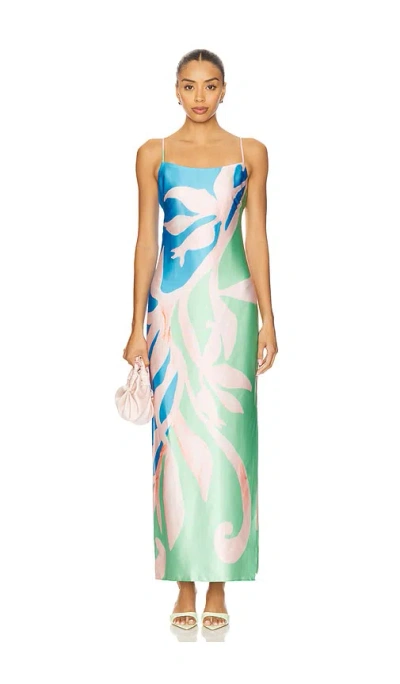 Milly Lily Floral Vine Satin Slip Maxi Dress In Multi