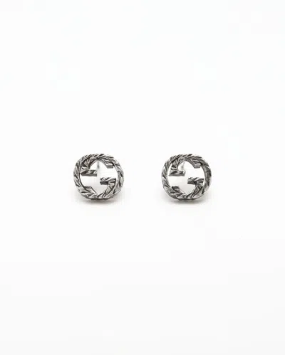 Gucci Interlocking G Arabesque Silver Studs Earrings In Metallic