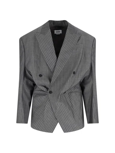 Hed Mayner Double-breasted Tailored Blazer With Pinstripe Pattern And Draped Details In Gray