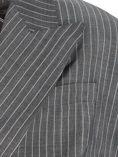 Hed Mayner Double-breasted Tailored Blazer With Pinstripe Pattern And Draped Details In Gray