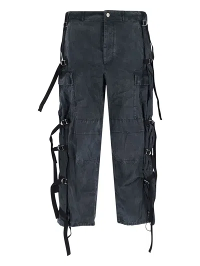Magliano Straight Trousers With Adjustable Straps And Pockets In Black