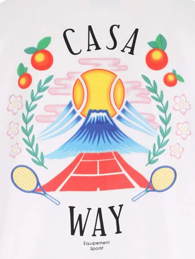 Casablanca T-shirt Girocollo Con Logo Sul Fronte In Cotone Bianca Uomo In White