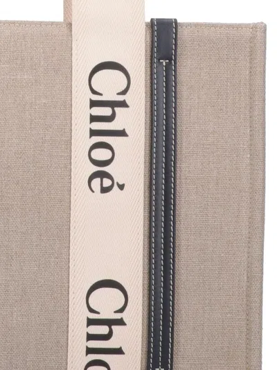Chloé Linen Shoulder Bag With Logo Print. This Bag Is Made With Lower Environmental Impact Material In Neutral