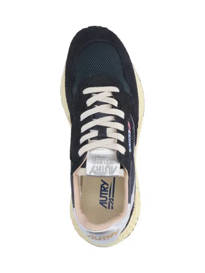 Autry Reelwind Low Cracked-leather Trimmed Suede And Shell Sneakers In Black