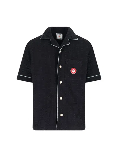 Casablanca Black Shirt With Classic Lapels And All-over Embossed Monogram