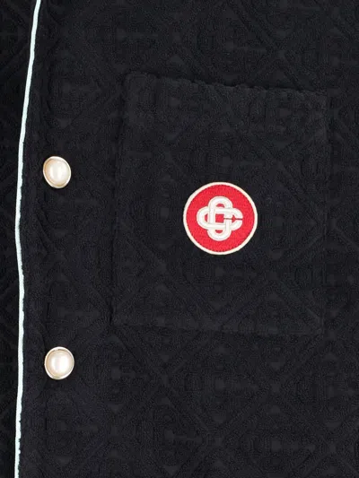 Casablanca Black Shirt With Classic Lapels And All-over Embossed Monogram
