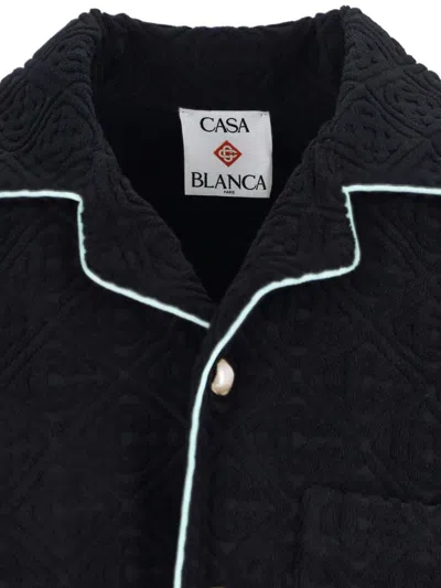 Casablanca Black Shirt With Classic Lapels And All-over Embossed Monogram