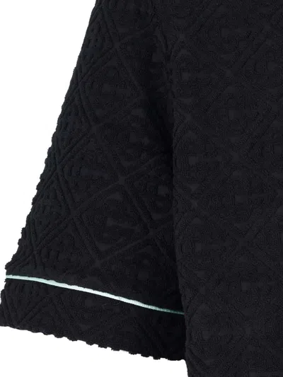 Casablanca Black Shirt With Classic Lapels And All-over Embossed Monogram