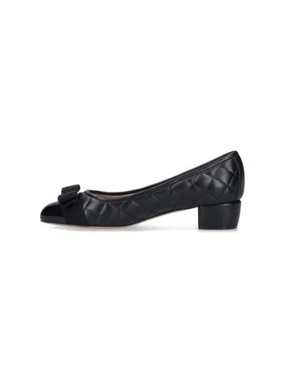 Ferragamo Vara Q Bow-embellished Quilted Patent-leather Pumps In Black