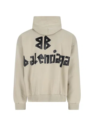 Balenciaga Beige Hoodie With Fixed Hood And Logo Lettering On Front And Rear In Cotton Man In Nude