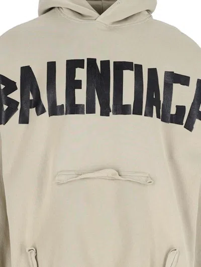 Balenciaga Beige Hoodie With Fixed Hood And Logo Lettering On Front And Rear In Cotton Man In Nude