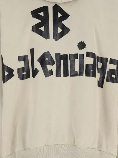 Balenciaga Beige Hoodie With Fixed Hood And Logo Lettering On Front And Rear In Cotton Man In Nude