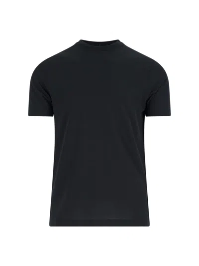 Zanone Round Neck Black Cotton T-shirt In Black