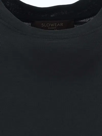 Zanone Round Neck Black Cotton T-shirt In Black