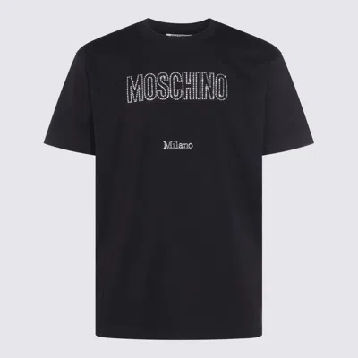 Moschino Crystal Logo Crew Neck T-shirt With Short Sleeves In Black