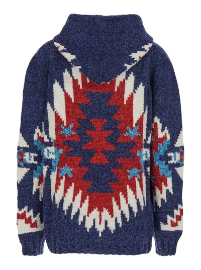 Frantic Multicolor Cardigan With Spread Collar And All-over Geometric Motif In Wool Woman