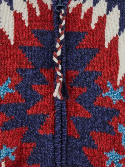 Frantic Multicolor Cardigan With Spread Collar And All-over Geometric Motif In Wool Woman