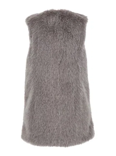 Herno Grey Sleeveless Vest With Concealed Closure On The Front In Ecofur Woman In Gray