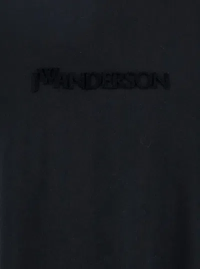 Jw Anderson Black Crewneck T-shirt With Logo Lettering Embroidery On The Front In Cotton Man In Black