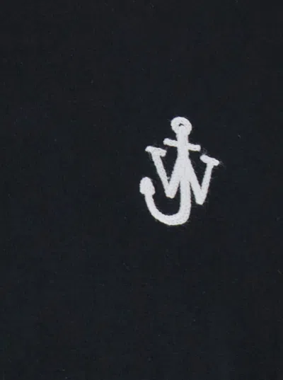 Jw Anderson Black Crewneck T-shirt With Anchor Embroidery On The Front In Cotton Man In Black
