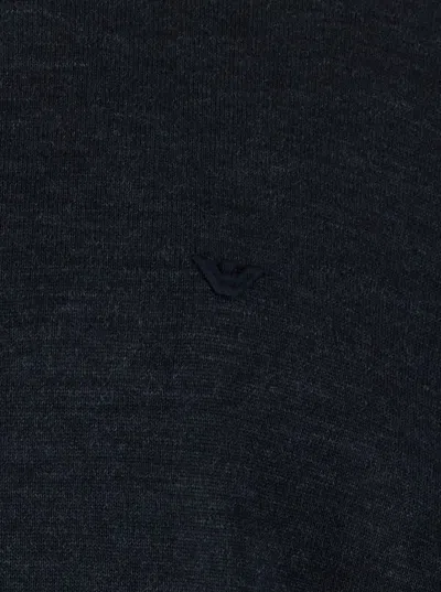 Emporio Armani Dark Grey Crewneck Sweater With Stripe Detail On The Sleeve In Blue