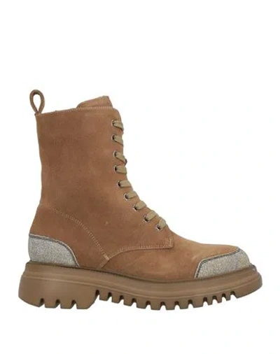 Tosca Blu Woman Ankle Boots Khaki Size 10 Leather, Textile Fibers