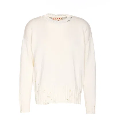 Marni Drawstring Crewneck Distressed Sweater
