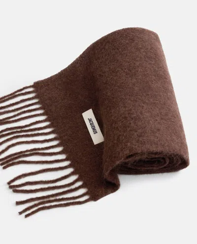 Jacquemus The Carro Logo-patch Scarf In Brown