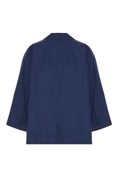 Malo Shirts With Collared Neck And High-low Hem In Blue