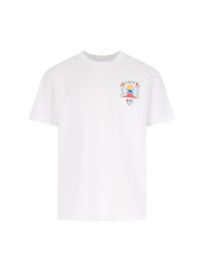 Casablanca T-shirt Girocollo Con Logo Sul Fronte In Cotone Bianca Uomo